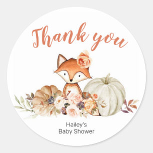 Sticker Rond Fox Oh Girl Automne Citrouille Baby shower Merci