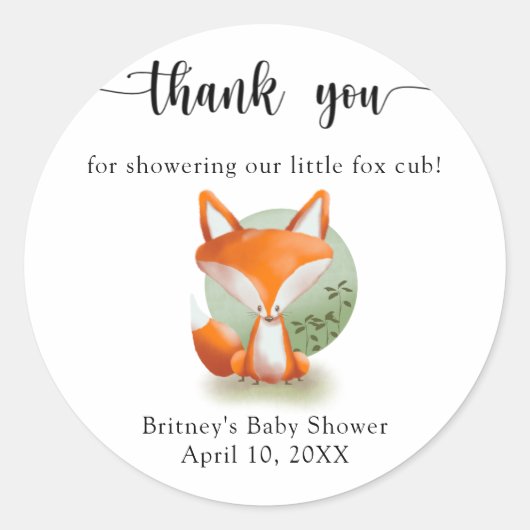 Sticker Rond Fox petit - merci (Devant)