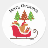 Sticker Rond Fox Red Labrador Silhouette de Noël Sleigh (Devant)