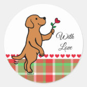 Sticker Rond Fox Red Labrador Tiny Heart Flower Valentine (Devant)