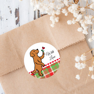 Sticker Rond Fox Red Labrador Tiny Heart Flower Valentine
