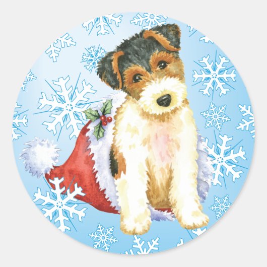 Sticker Rond Fox Terrier heureux de fil de Howliday (Devant)