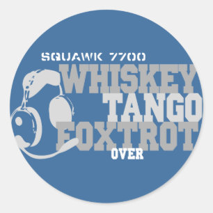 Sticker Rond Fox-trot de tango de whiskey - humour d'aviation