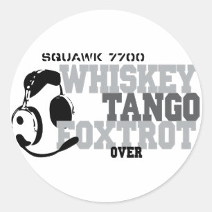 Sticker Rond Fox-trot de tango de whiskey - humour d'aviation