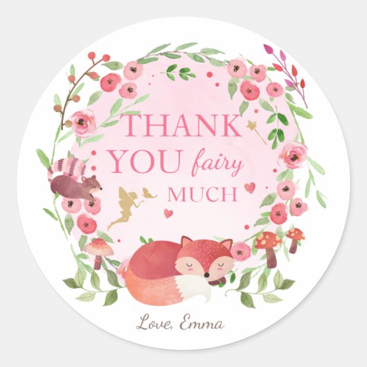 Sticker Rond Fox Whimsical Enchanted Forest Girl Rose Fée (Devant)
