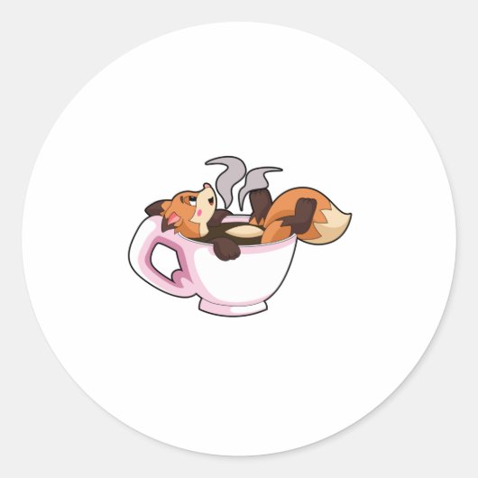 Sticker Rond Fox with Coffee (Devant)