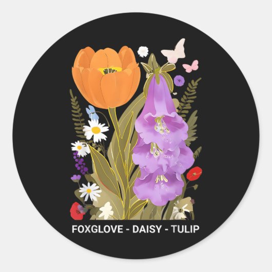 Sticker Rond Foxglove Daisy Tulip Floral (Devant)