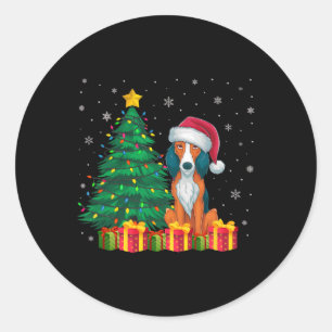 Sticker Rond Foxhound américain moche Santa Hat lumières de Noë