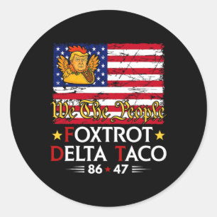 Sticker Rond Foxtrot Delta Taco 8647 Allons Taco Us Drapeau We