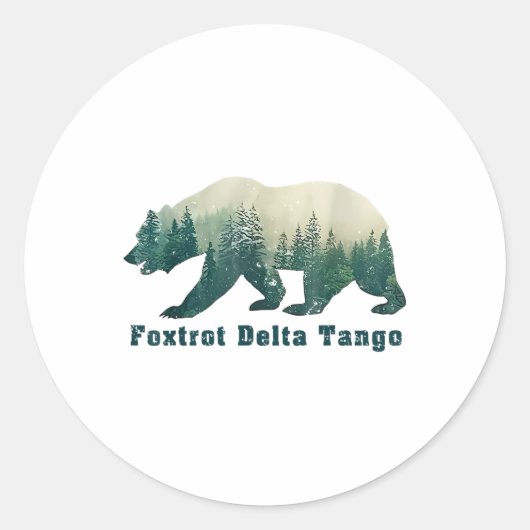 Sticker Rond Foxtrots Deltas Tangos Drôle Ours (Devant)