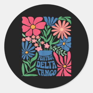 Sticker Rond Foxtrots Deltas Tangos Fleur Boho