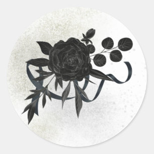 Sticker Rond FR Noble sceau de deuil - Rose noire