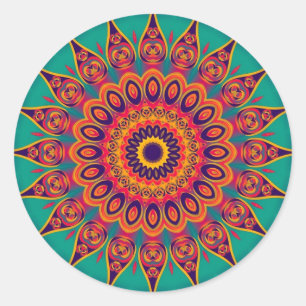 Sticker Rond Fractale de kaléidoscope de tatouage