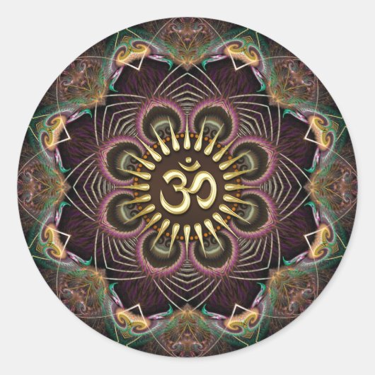 Sticker Rond Fractures Fleur de la vie Golden OM Art (Devant)