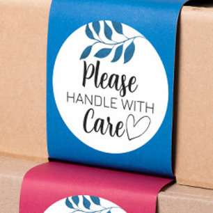 Sticker Rond Fragile, veuillez manipuler avec soin avec feuille