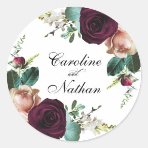 Sticker Rond Fraîchement Automne Rustique Élégant Mariage Flora