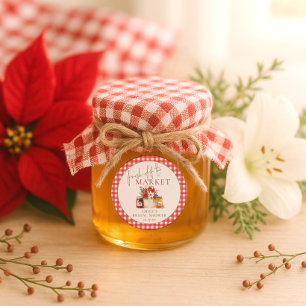 Sticker Rond Fraîchement Hors Du Marché Rouge En vichy Fête des