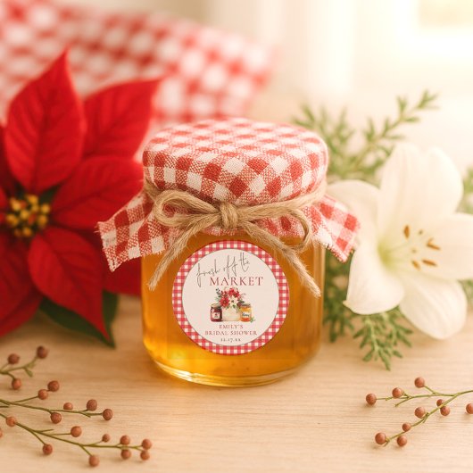 Sticker Rond Fraîchement Hors Du Marché Rouge En vichy Fête des