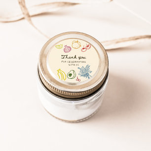 Sticker Rond Fraîchement Sorti du Marché Merci Dessiné à la Mai