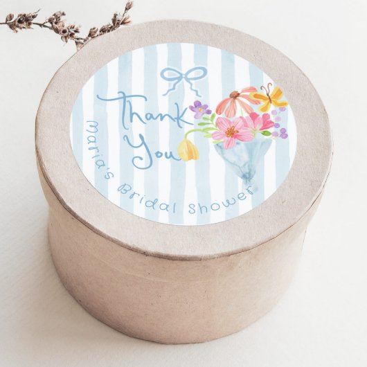 Sticker Rond Fraîchement sortie du marché Aquarelle bleue Merci