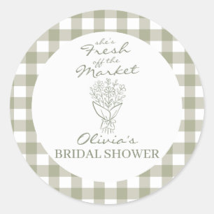 Sticker Rond Frais débarqué du Marché: Baby Shower de Mariée