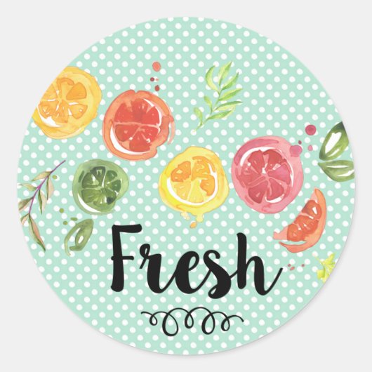 Sticker Rond Frais - Fruits d'agrumes dans l'aquarelle (Devant)