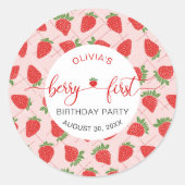 Sticker Rond Fraise 1er Anniversaire Fête Berry 1er (Devant)