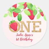 Sticker Rond Fraise 1er Anniversaire Fille Rouge Rustique (Devant)