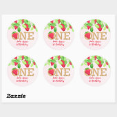 Sticker Rond Fraise 1er Anniversaire Fille Rouge Rustique (Feuille)
