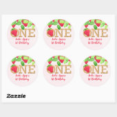 Sticker Rond Fraise 1er Anniversaire Fille Rustique Berry Sweet (Feuille)