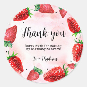 Sticker Rond Fraise 1er anniversaire Merci Favoriser