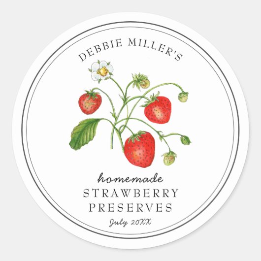 Sticker Rond Fraise à l'aquarelle sur pot de confiture blanc (Devant)