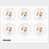 Sticker Rond Fraise à l'aquarelle sur pot de confiture blanc (Feuille)
