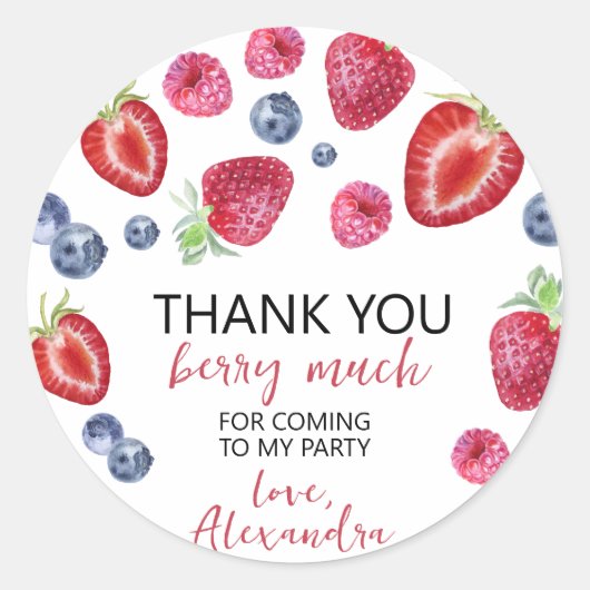 Sticker Rond Fraise Anniversaire Merci Berry beaucoup (Devant)