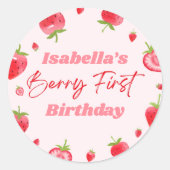 Sticker Rond Fraise Berry 1ère fête d'anniversaire (Devant)