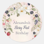 Sticker Rond Fraise Berry 1ère fête d'anniversaire (Devant)