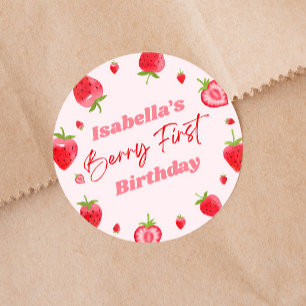 Sticker Rond Fraise Berry 1ère fête d'anniversaire