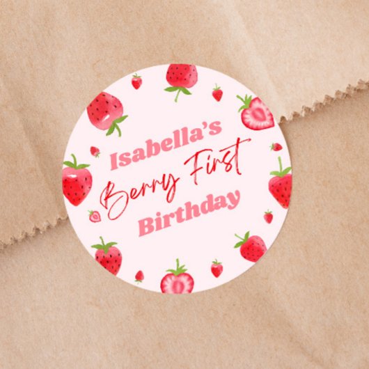 Sticker Rond Fraise Berry 1ère fête d'anniversaire