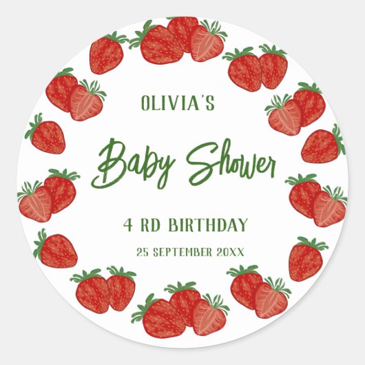 Sticker Rond Fraise Berry Fruit sucré Shcool Office Cadeau (Devant)