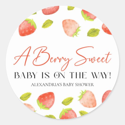 Sticker Rond Fraise Berry Sweet Baby shower Favoriser (Devant)