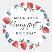 Sticker Rond Fraise Bleu Berry Première Fille 1er anniversaire (Devant)