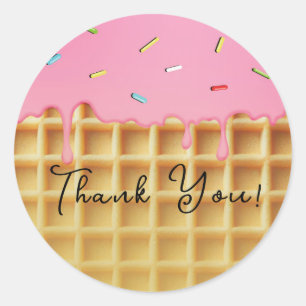 Sticker Rond Fraise crème glacée gaufre cône fête d'anniversair