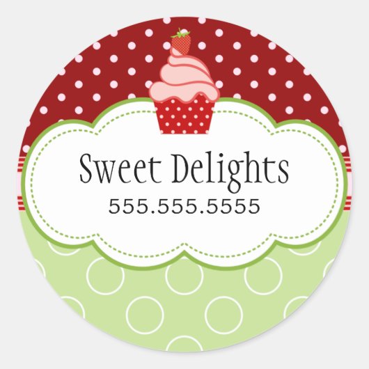 Sticker Rond Fraise Cupcake Boulangerie Câble Câble Seaux (Devant)