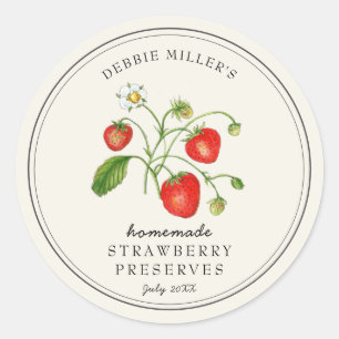 Sticker Rond Fraise de style vintage sur pot de confiture blanc