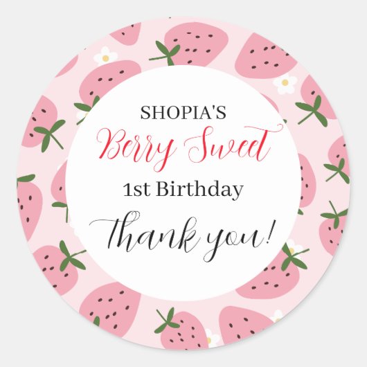 Sticker Rond Fraise délice premier anniversaire (Devant)
