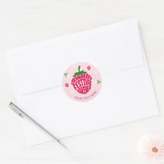 Sticker Rond Fraise Festival Forever Cute Personnalisable (Enveloppe)