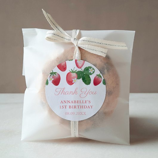 Sticker Rond Fraise Fille Anniversaire Merci Fête Favoriser