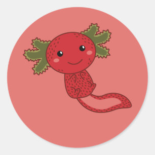 Sticker Rond Fraise Kawaii Axolotl Berry Cute Classic Round