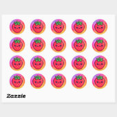 Sticker Rond Fraise Kawaii souriante sur Pastel Gradient Backg (Feuille)