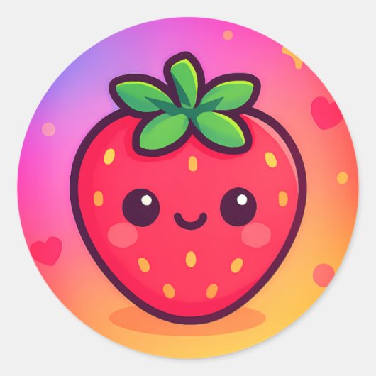 Sticker Rond Fraise Kawaii souriante sur Pastel Gradient Backg (Devant)